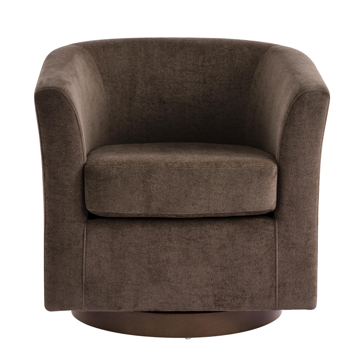 Brown Velvet Swivel Barrel Chair