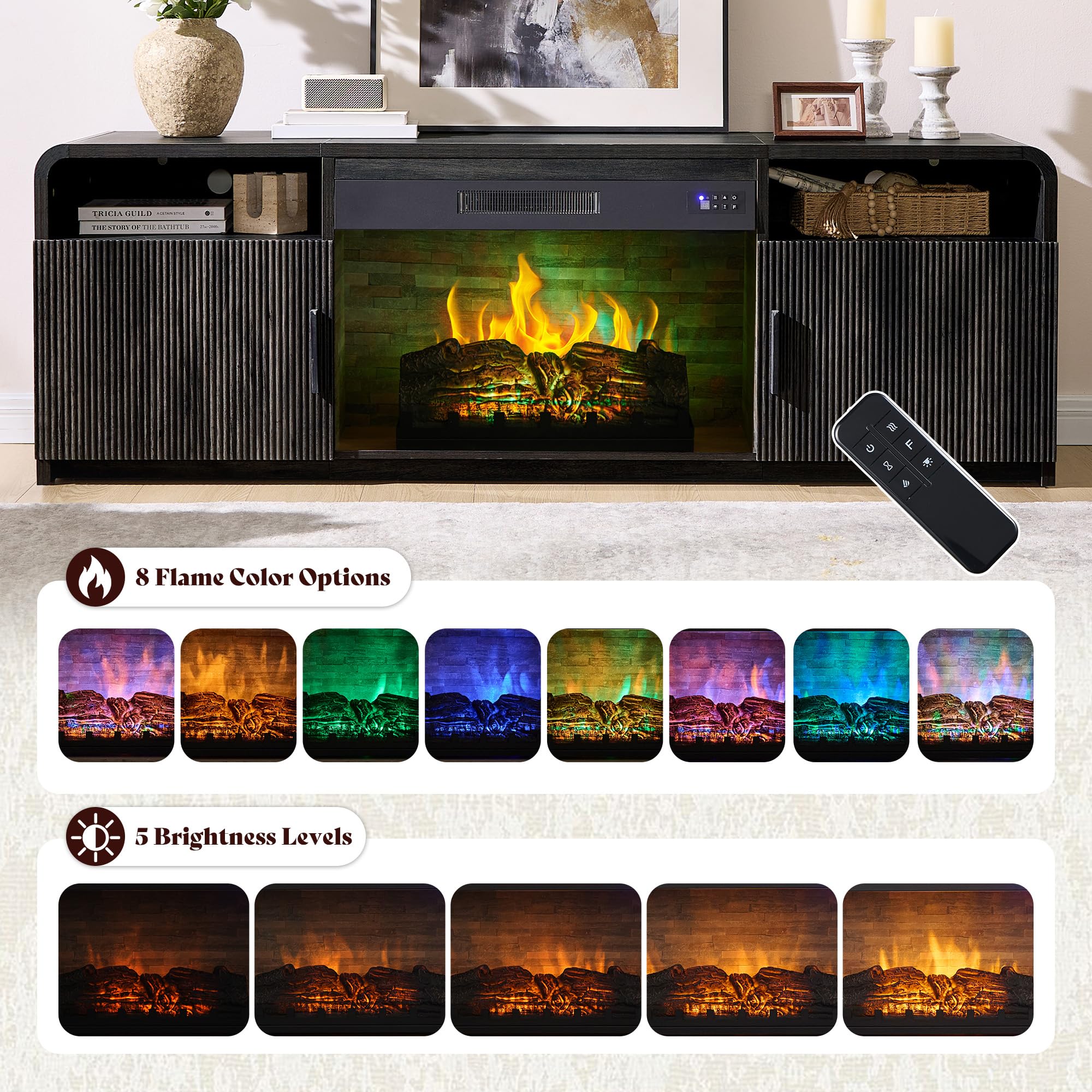 70" Fluted Fireplace TV Stand with Electric Fireplace