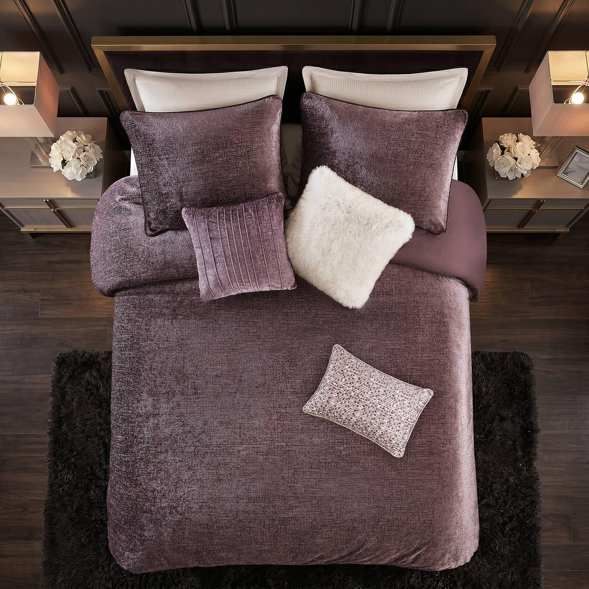 Mauve Velvet Jacquard King Comforter Set