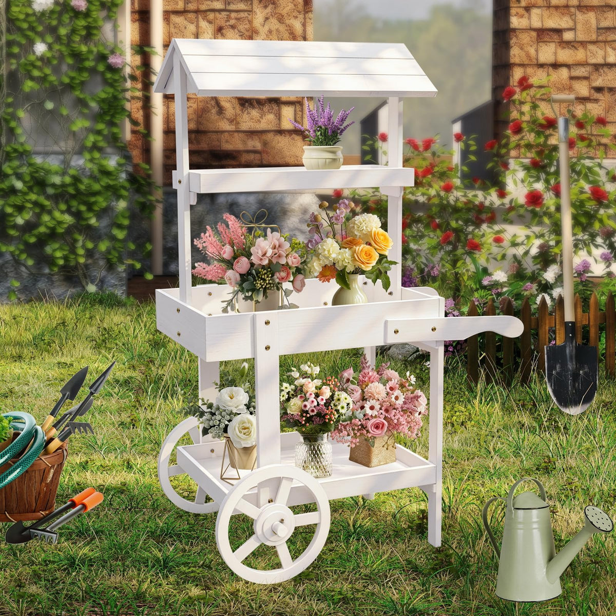 Togarhow Flower Cart Display Stand with Wheels Candy Cart Plant Stand