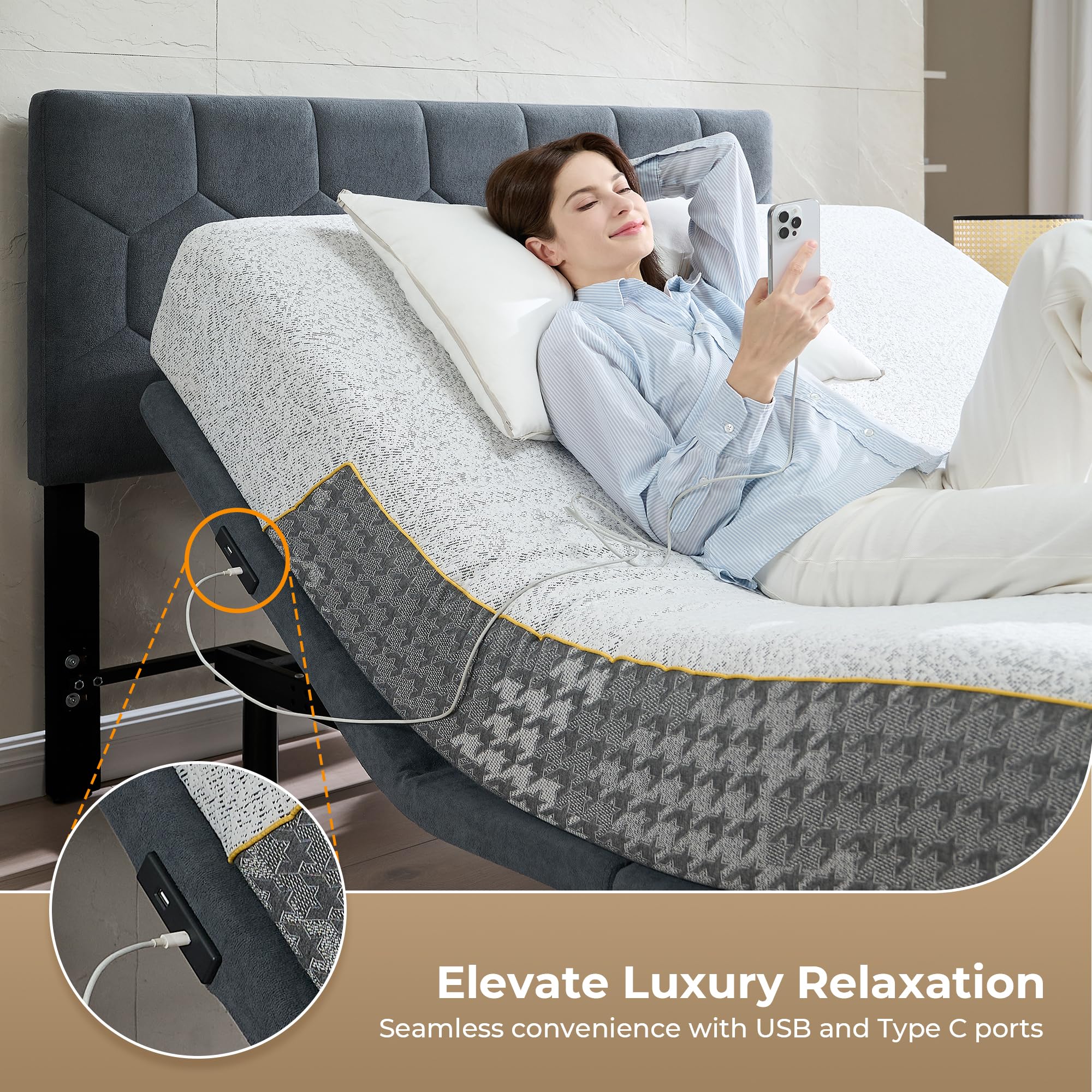 Queen Size Adjustable Bed Frame with Memory Foam Mattress