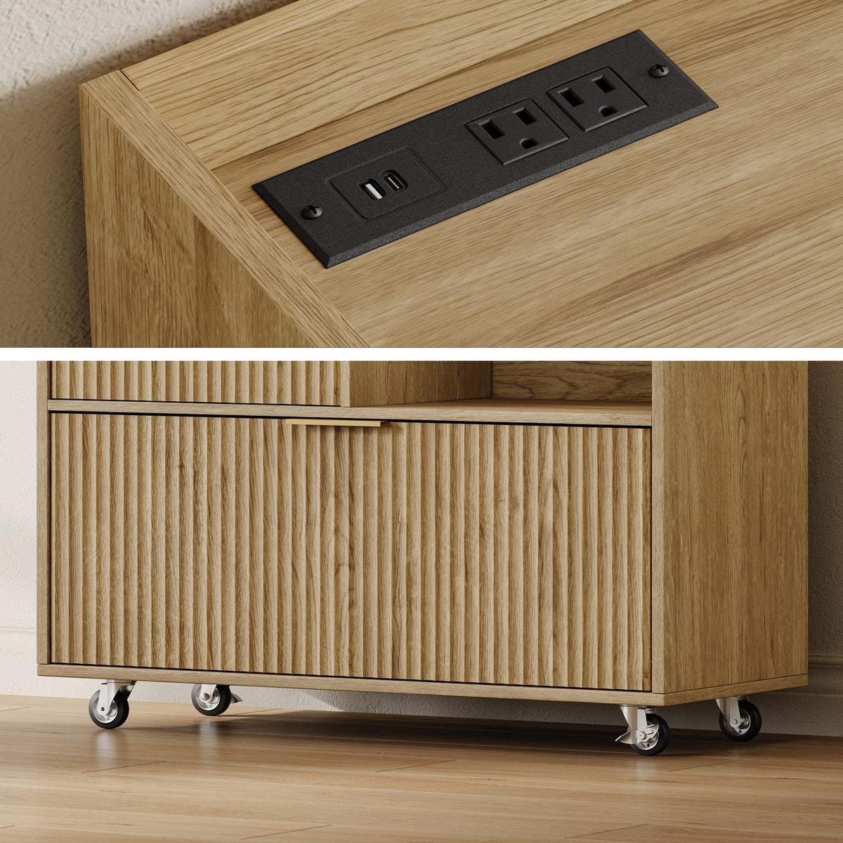 3-Drawer File Cabinet with Charging Station