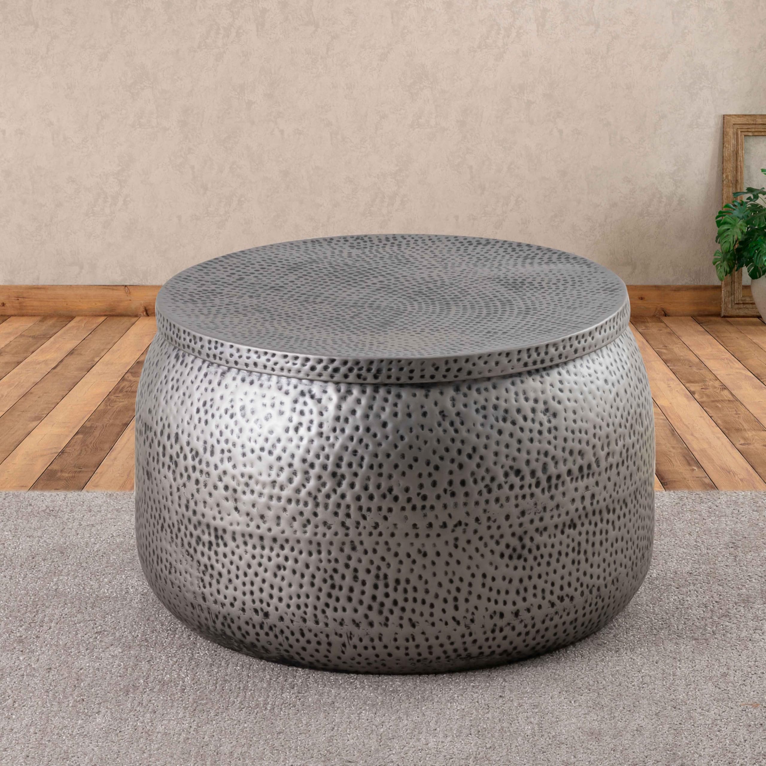 Round Aluminum Drum Coffee Table with Storage