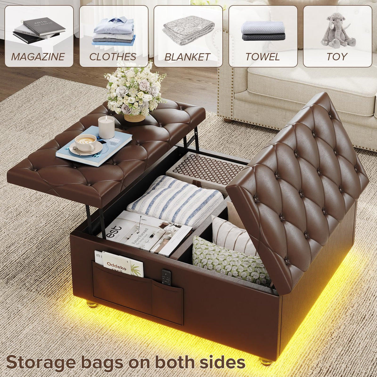 LED Storage Ottoman with Charging Station
