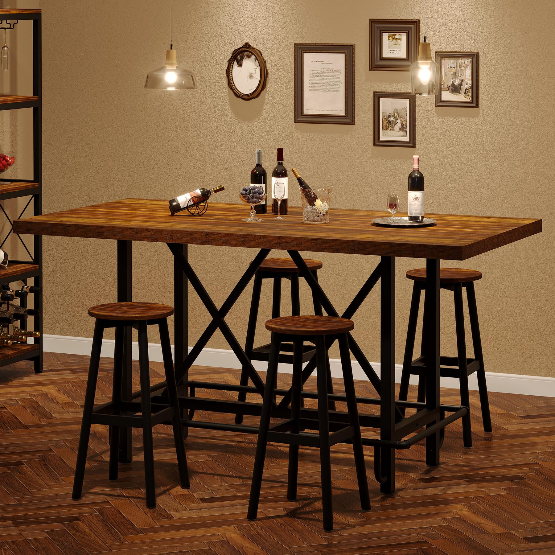 63-Inch Counter Height Bar Table with Metal Footrest