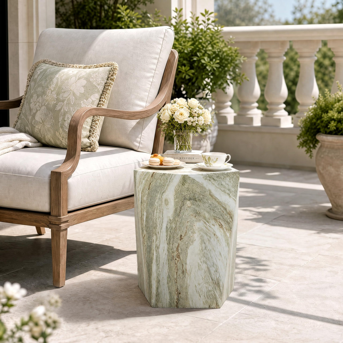 Marble-Look Indoor Outdoor Side Table