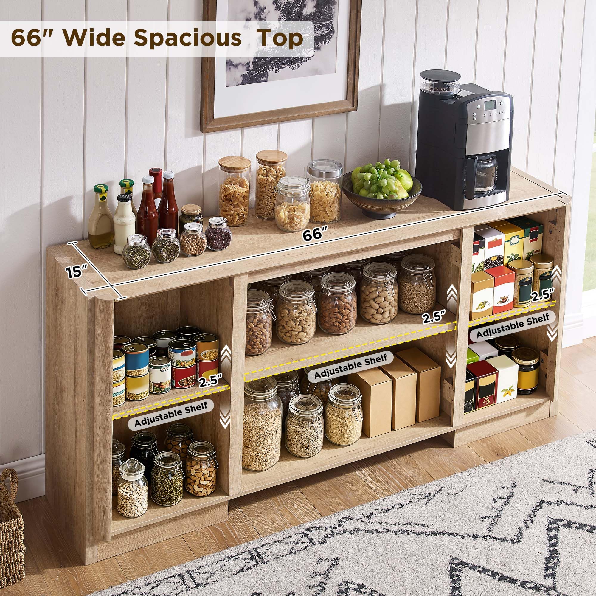 66-Inch Sideboard Buffet Cabinet with Adjustable Shelves