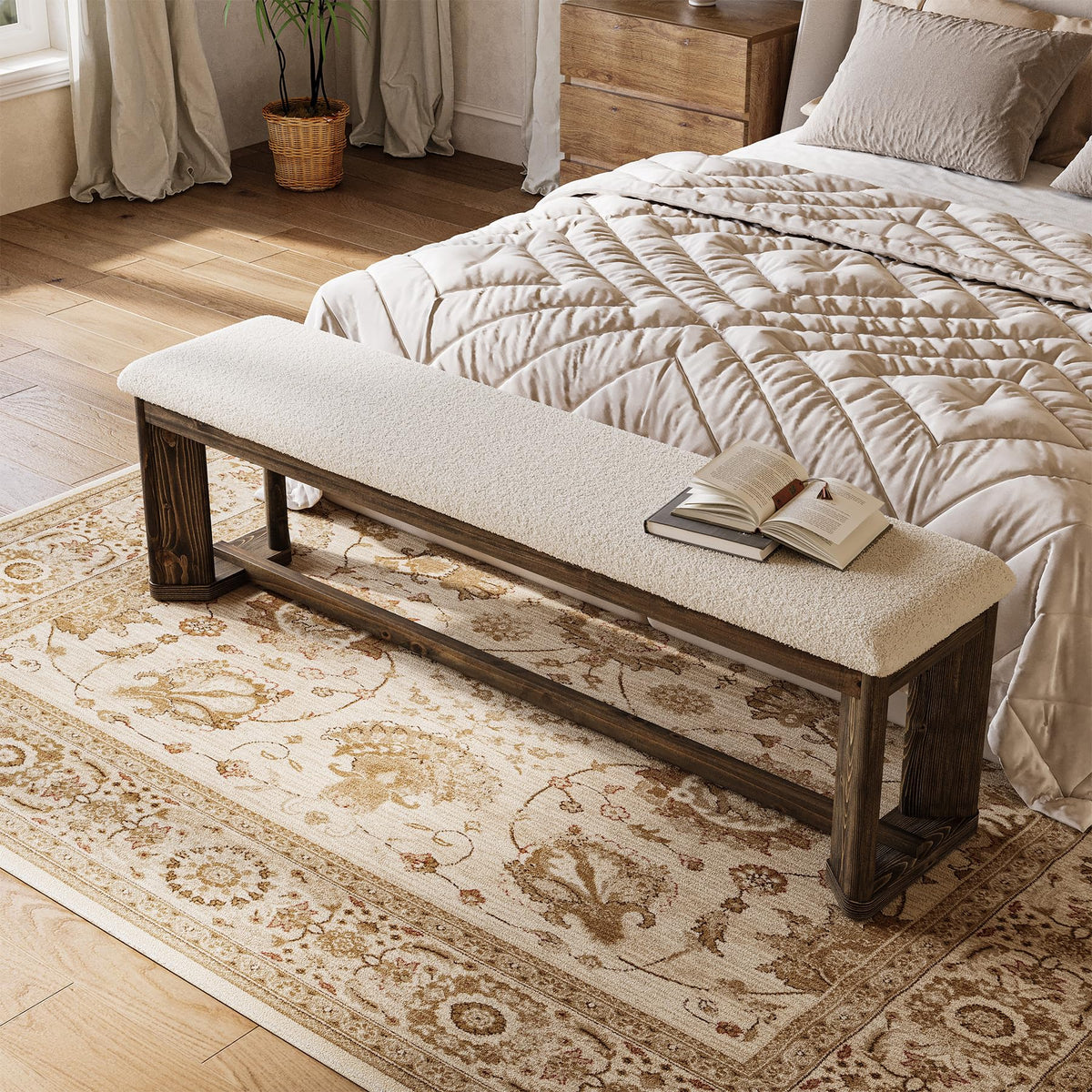 Faux Fur Solid Wood Bench