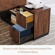 Tribesigns 78" L Shaped Executive Desk, Large Office Desk with Drawers and Storage Shelves, Modern Corner Computer Table Business Furniture for Home Office (Walnut & Brown)
