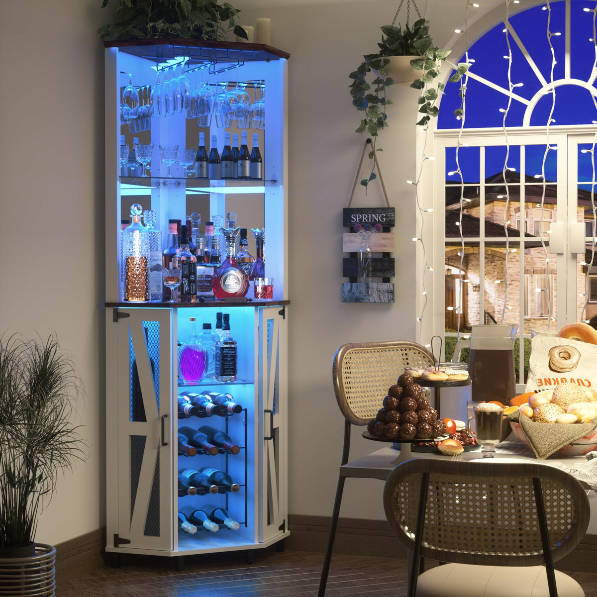 Oransail 68.9" Tall Corner Bar Cabinet, Wine Bar with LED Light and Mirror