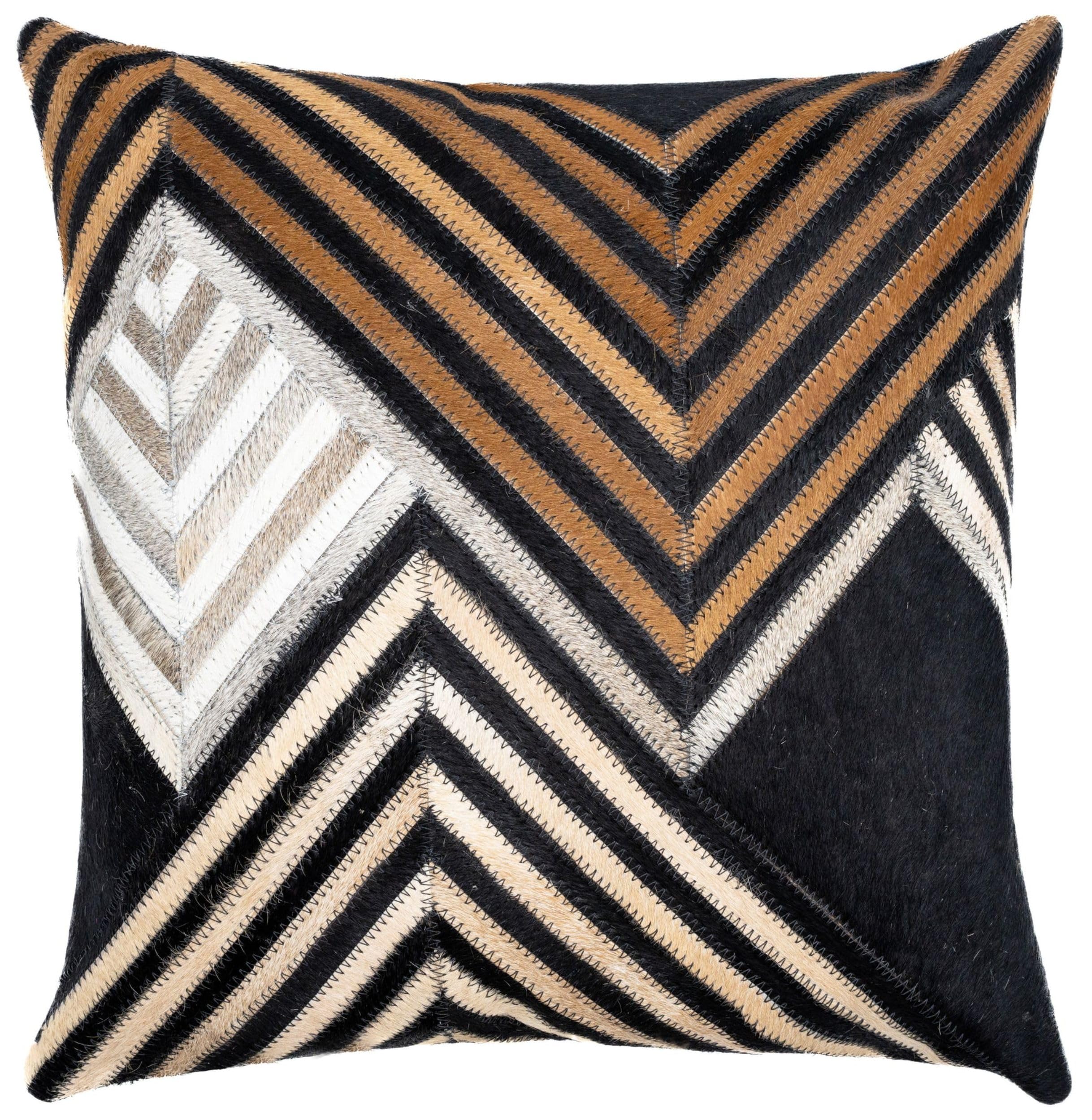 CANVELLO Genuine Cowhide Leather Decorative Throw Pillows - Handmade Patchwork Accent Pillows for Sofa, Couch, Chair - Southwestern Feather Down Insert Included (Set of Two (18"x18" + 16"x24"))