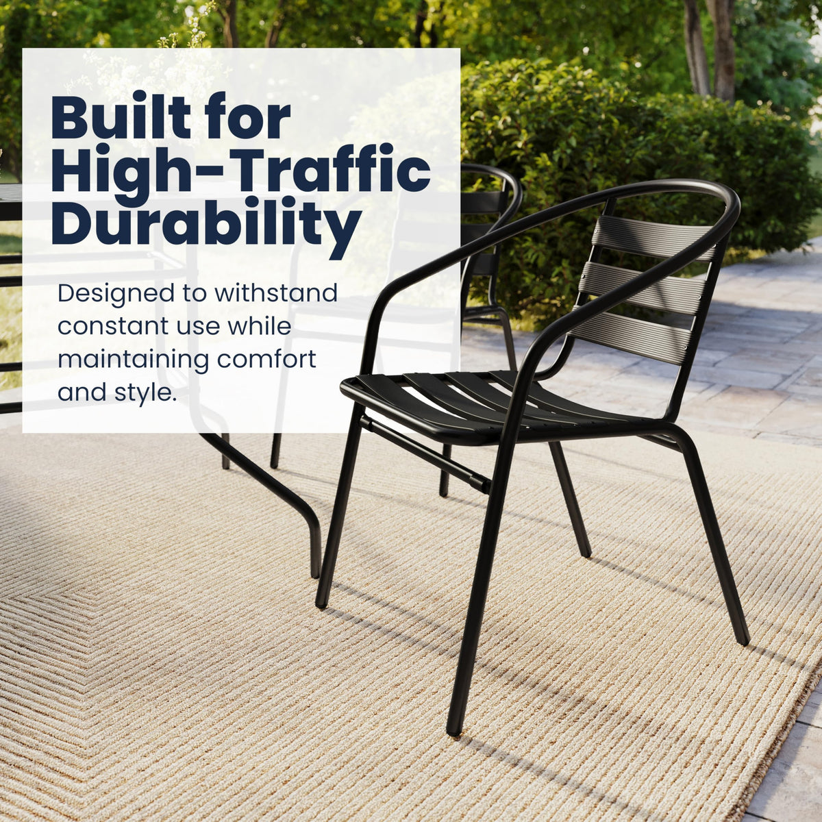 Flash Furniture Lila 7-Piece Glass Patio Table and Chairs Set, Outdoor Patio Dining Set with Rectangular Table and 6 Slat Back Patio Chairs, Black