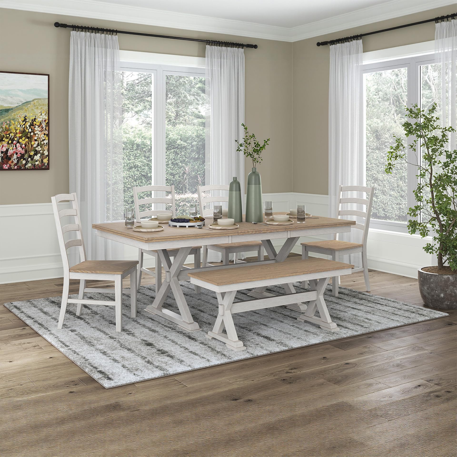 Farmhouse Dining Bench, Antique White