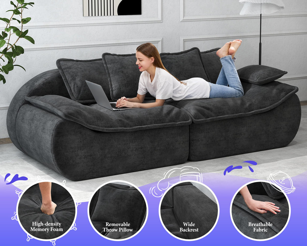 Hobestluk Sofa Couches 3-Seater Modular Sectional Sofa, 89''Comfy Loveseat with Throw, Deep Seat Small Sofa for Small Space, Memory Foam Sectional Couches for Living Room, Office, Apartment