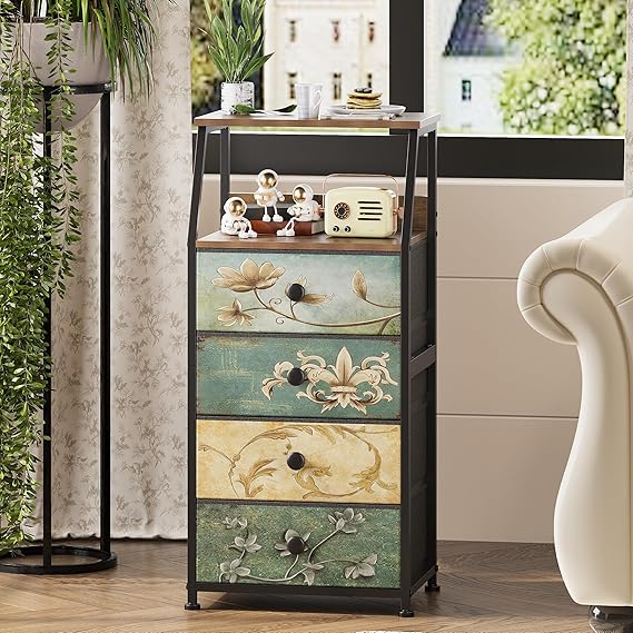 Fabric Dresser with Drawers & 2-Tier Shelf