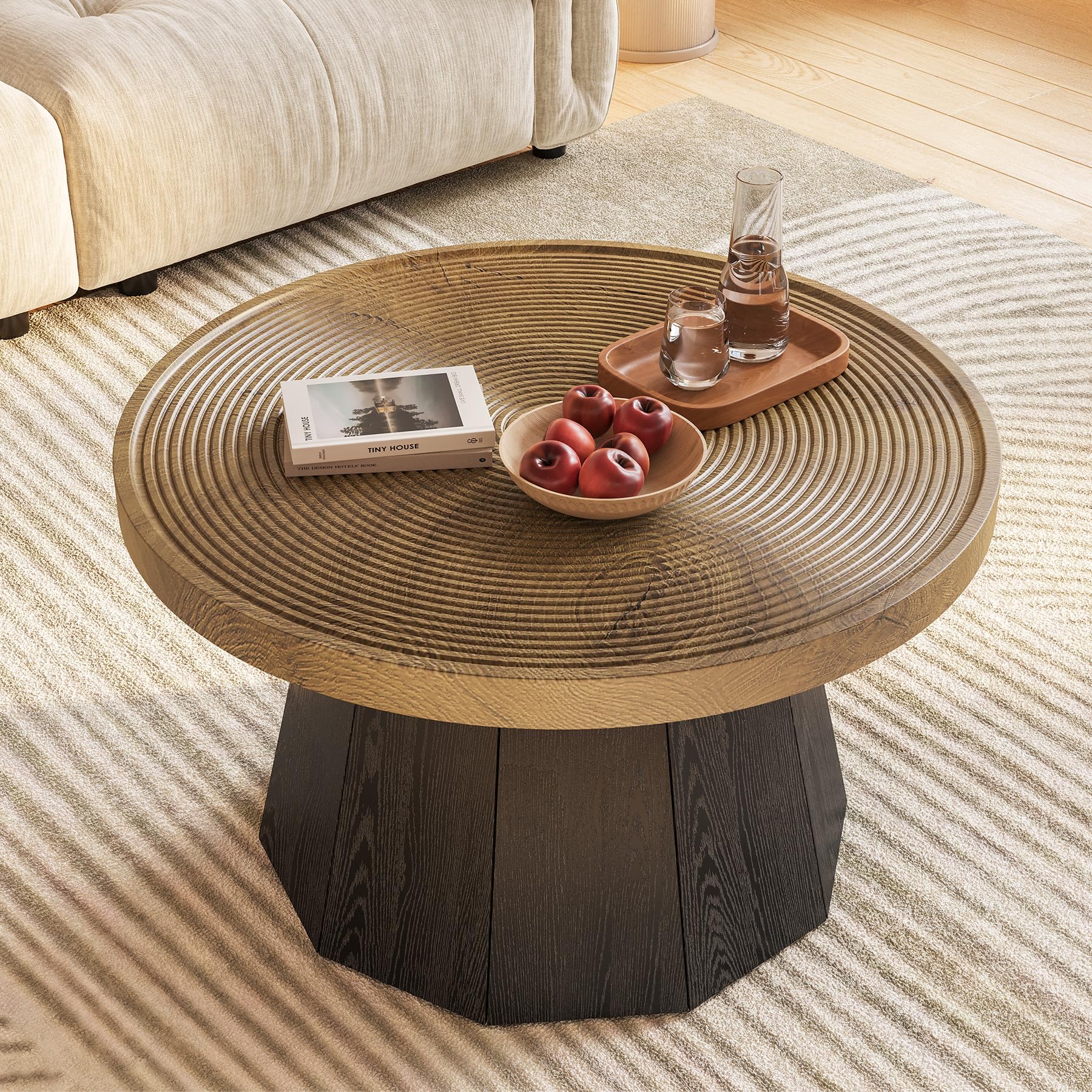 LITTLE TREE Round Coffee Table for Living Room, 31.5-Inch Farmhouse Center Table, Modern Circle Wooden Tea Tables for Office, Small Space, Reception, Brown