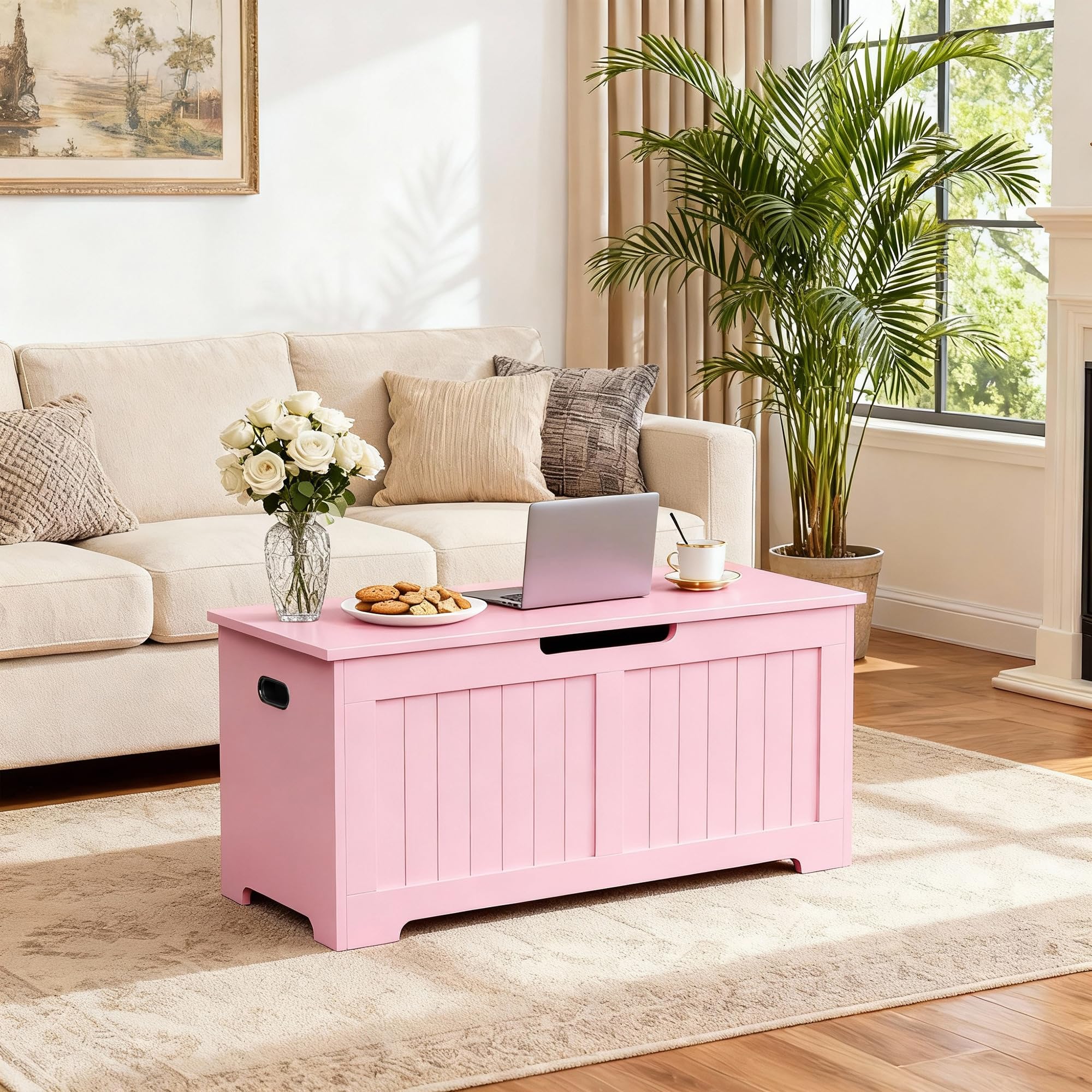 39" Wooden Storage Chest Bench with Safety Hinges