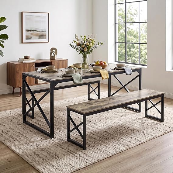 White Dining Table Set with Benches