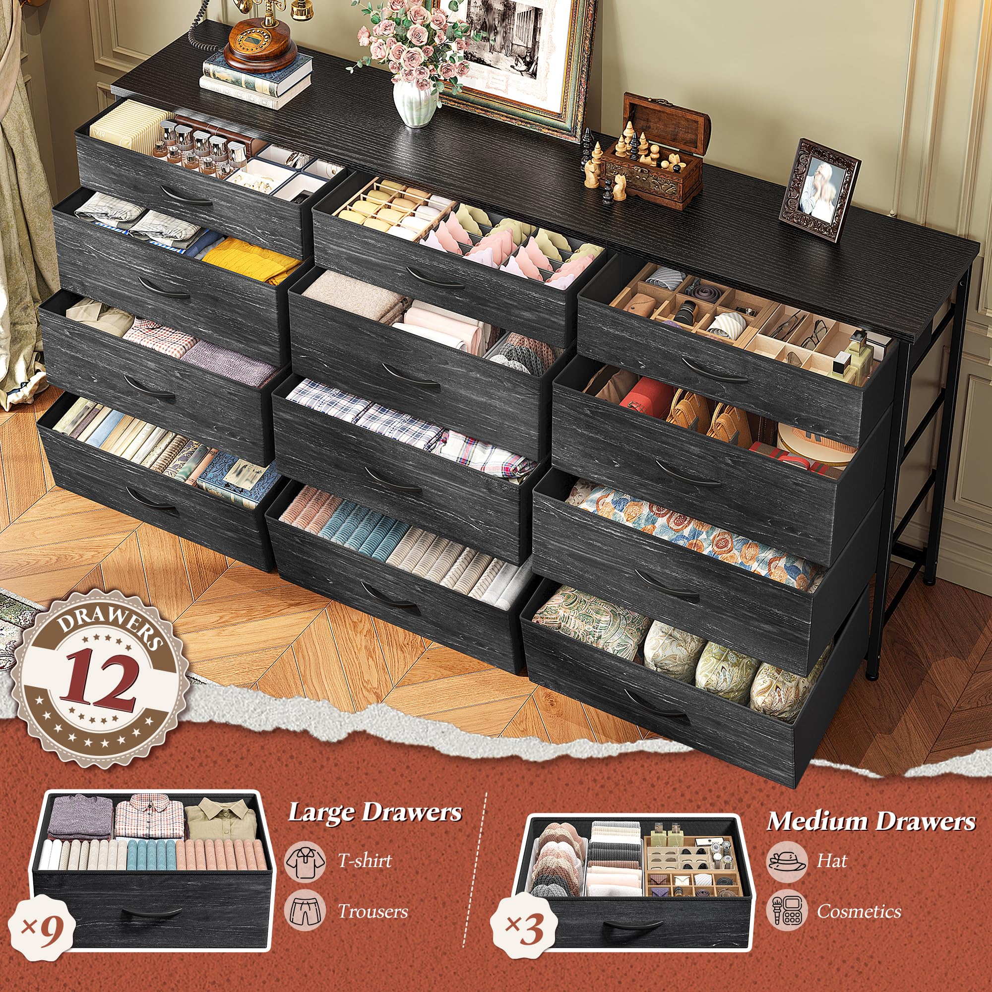 55" Long Dresser with 12 Drawers & TV Stand
