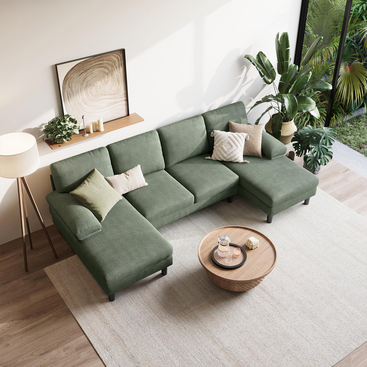U-Shaped Corduroy Sectional Sofa