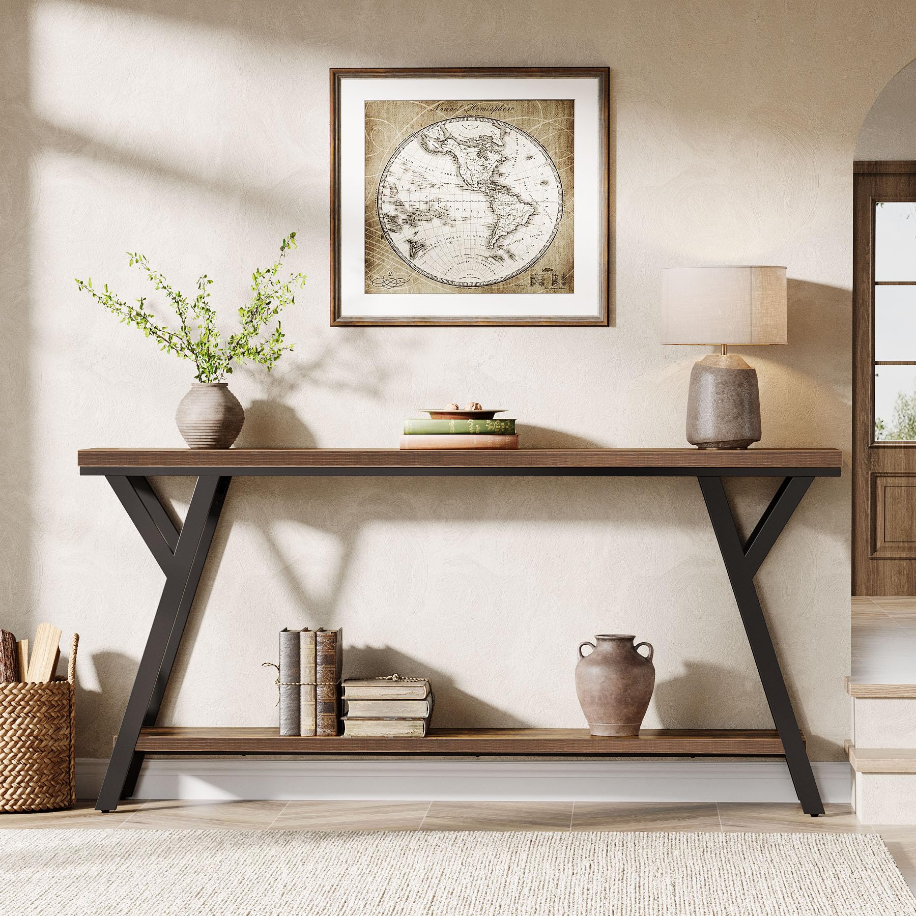 Tribesigns 70.9-Inch Narrow Long Entryway Console Table, Industrial Sofa Table Behind Couch with 2-Tier Storage Shelf for Hallway, Living Room, Entrance, Foyer, Rustic Brown