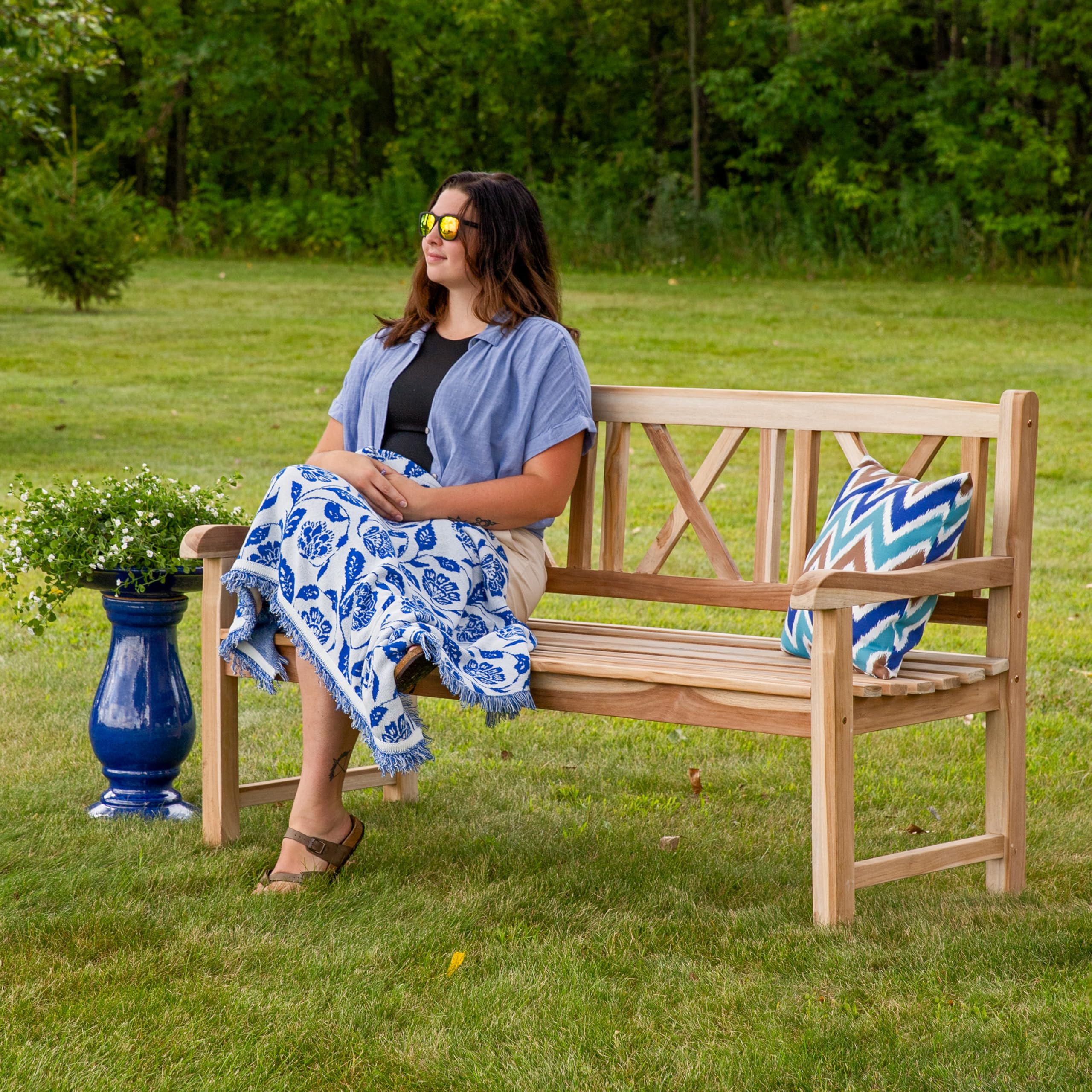 2-Person Teak Outdoor Bench with Backrest