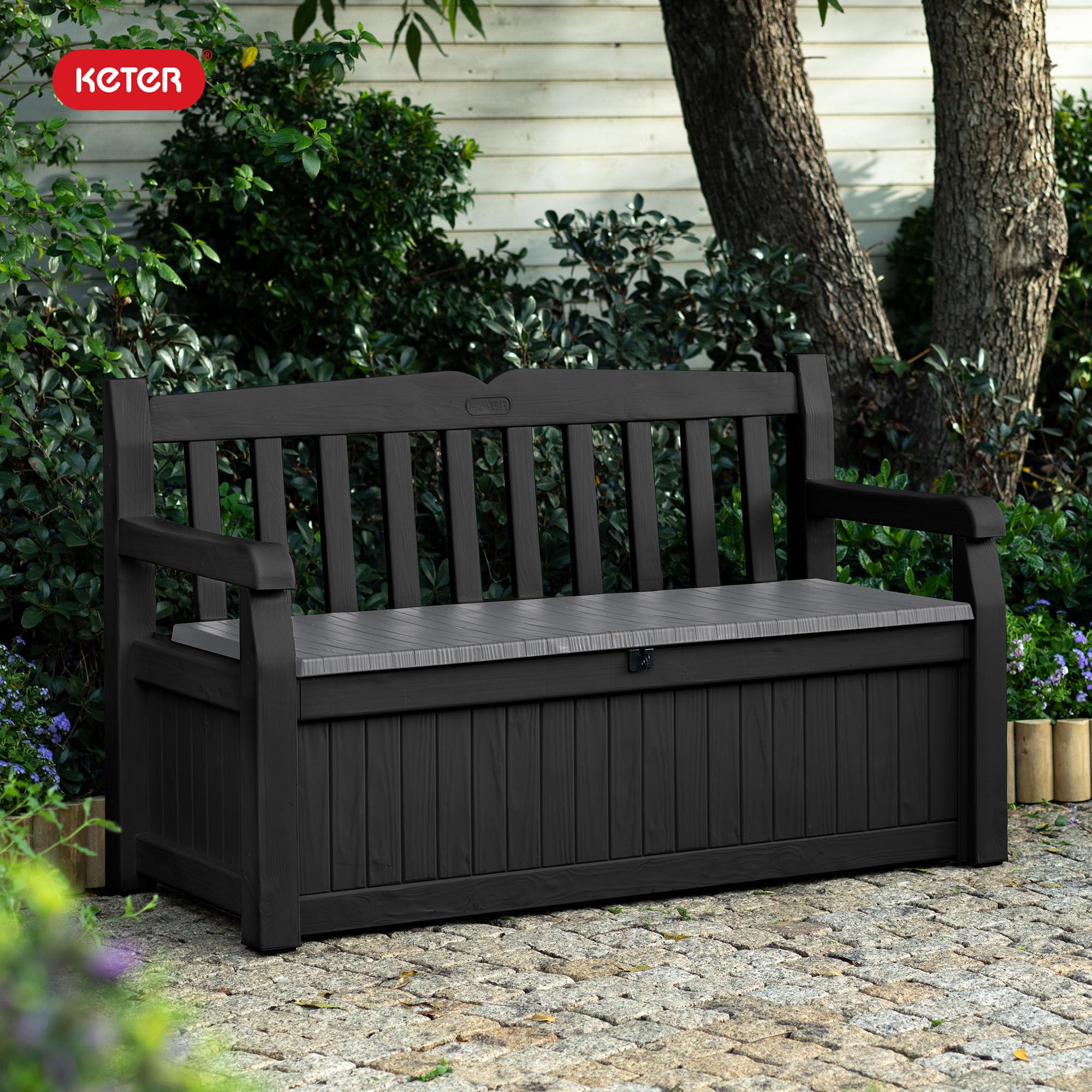 70-Gallon Outdoor Resin Storage Bench Deck Box | Seats 2-3