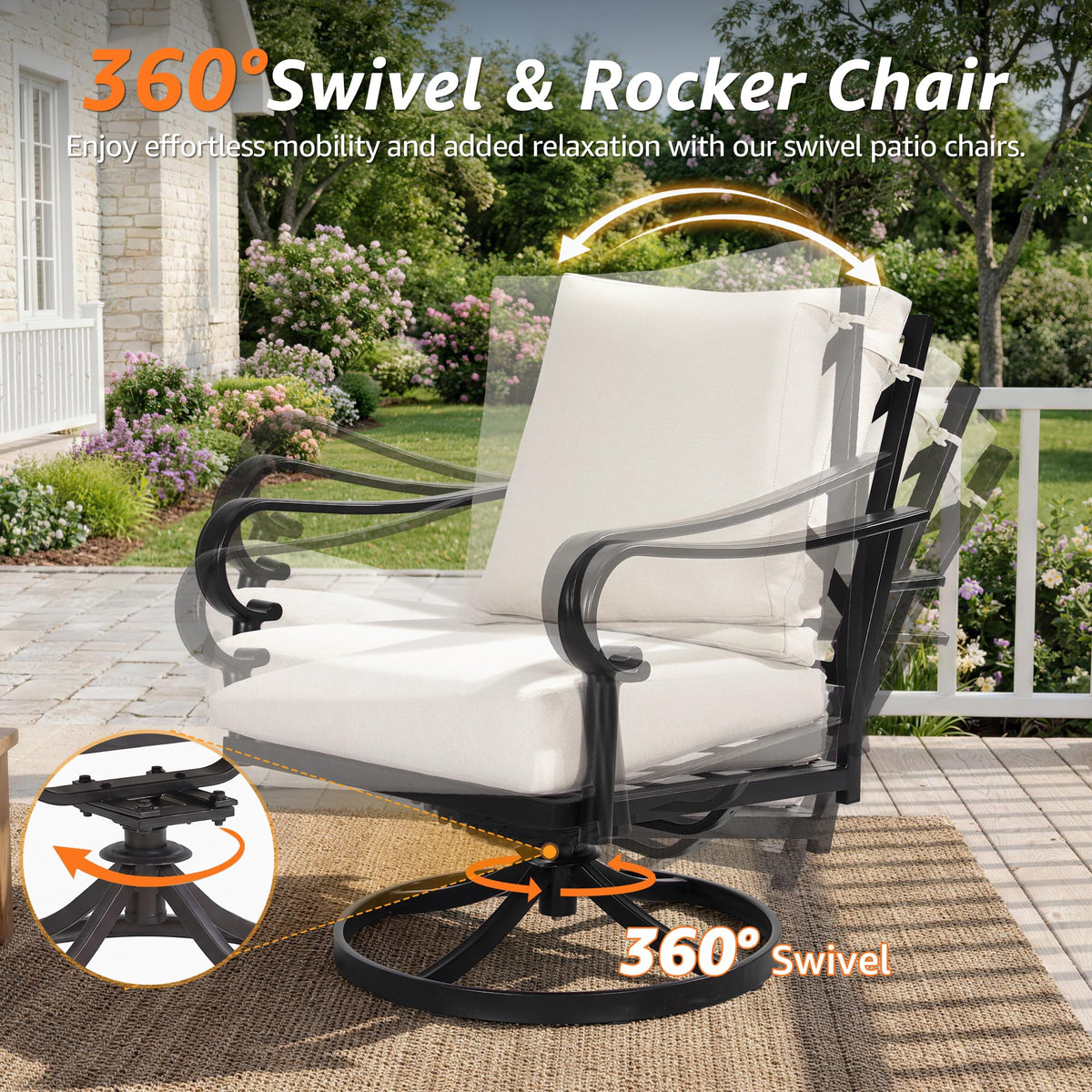 4-Piece Steel Patio Set with Swivel Rockers