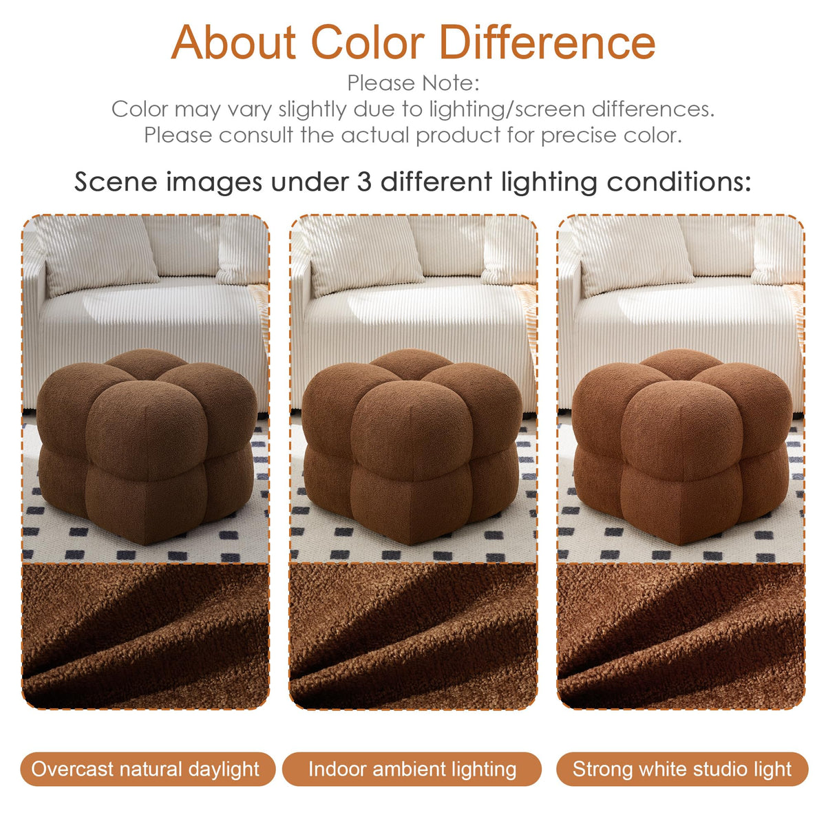 Rust Brown Bouclé Ottoman