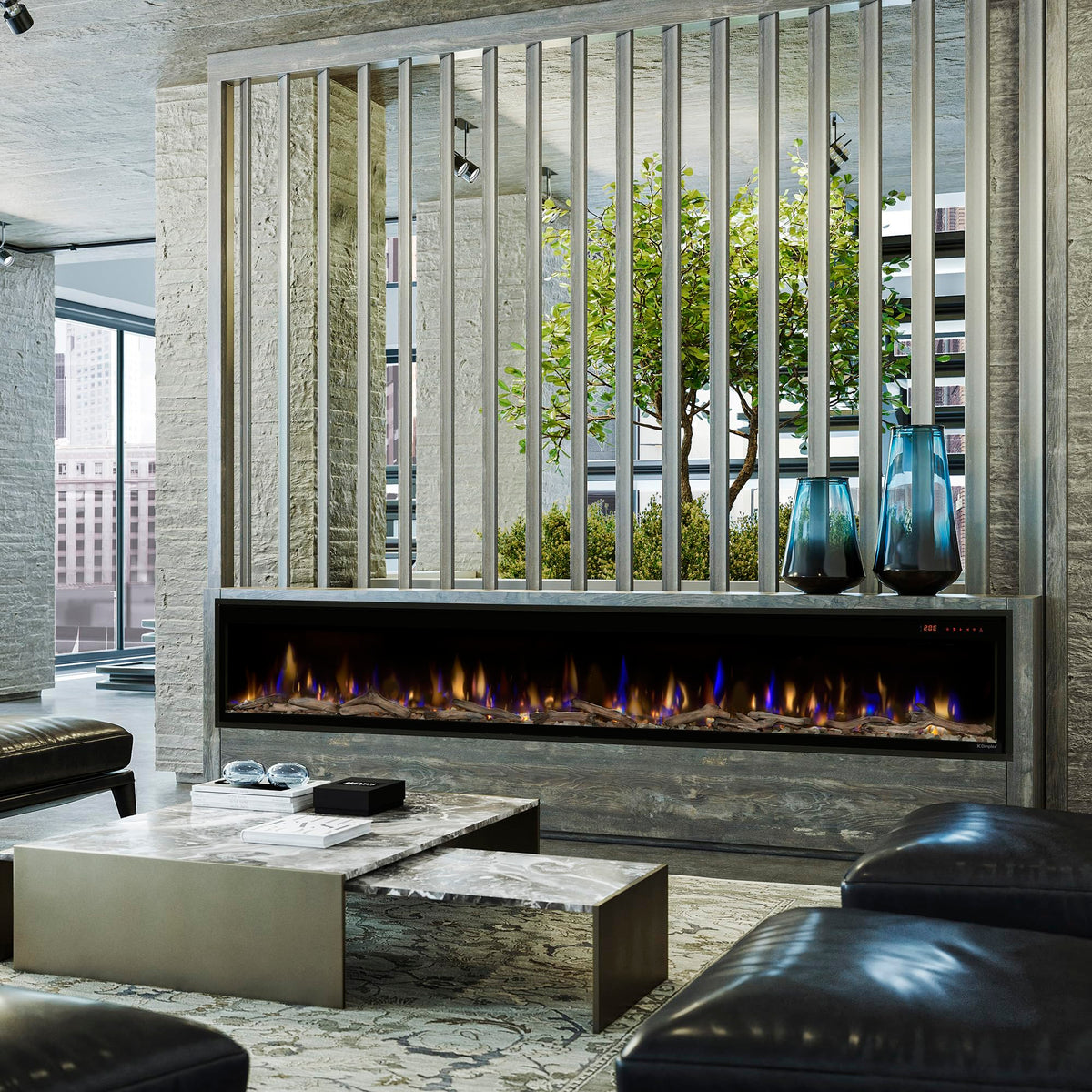 Dimplex Ignite Evolve 100 Inch Built-in Linear Electric Fireplace - Includes Driftwood Logs, Glass Media Kit, Remote - Personalize Flame Colors & Control with Flame Connect App (100 Inch)