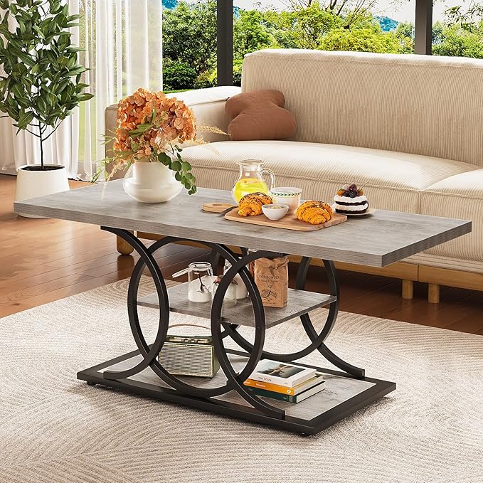 47" 3-Tier Rustic Coffee Table with Storage
