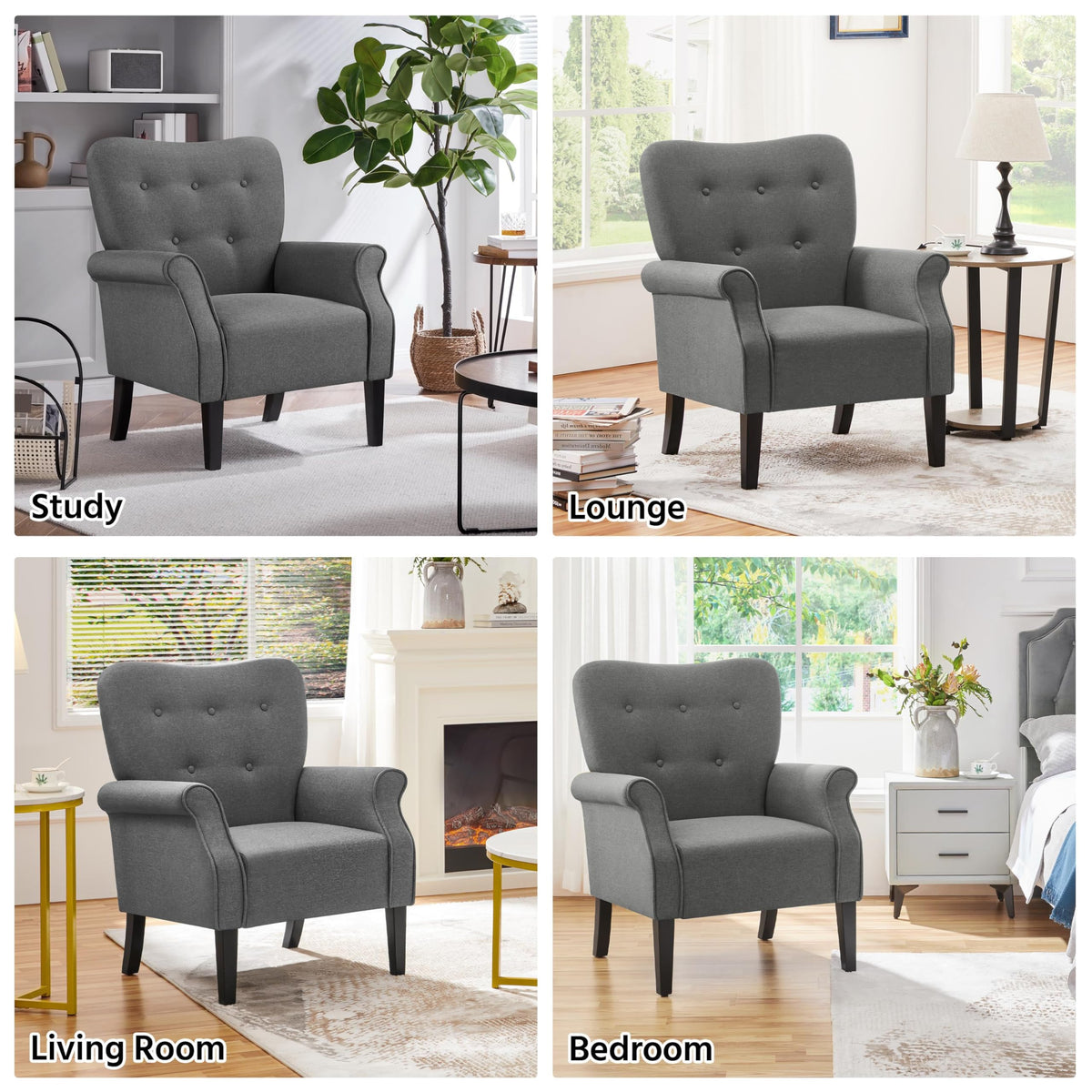 Yaheetech High Back Accent Chair Set of 2 with Rolled Arms, Dark Gray