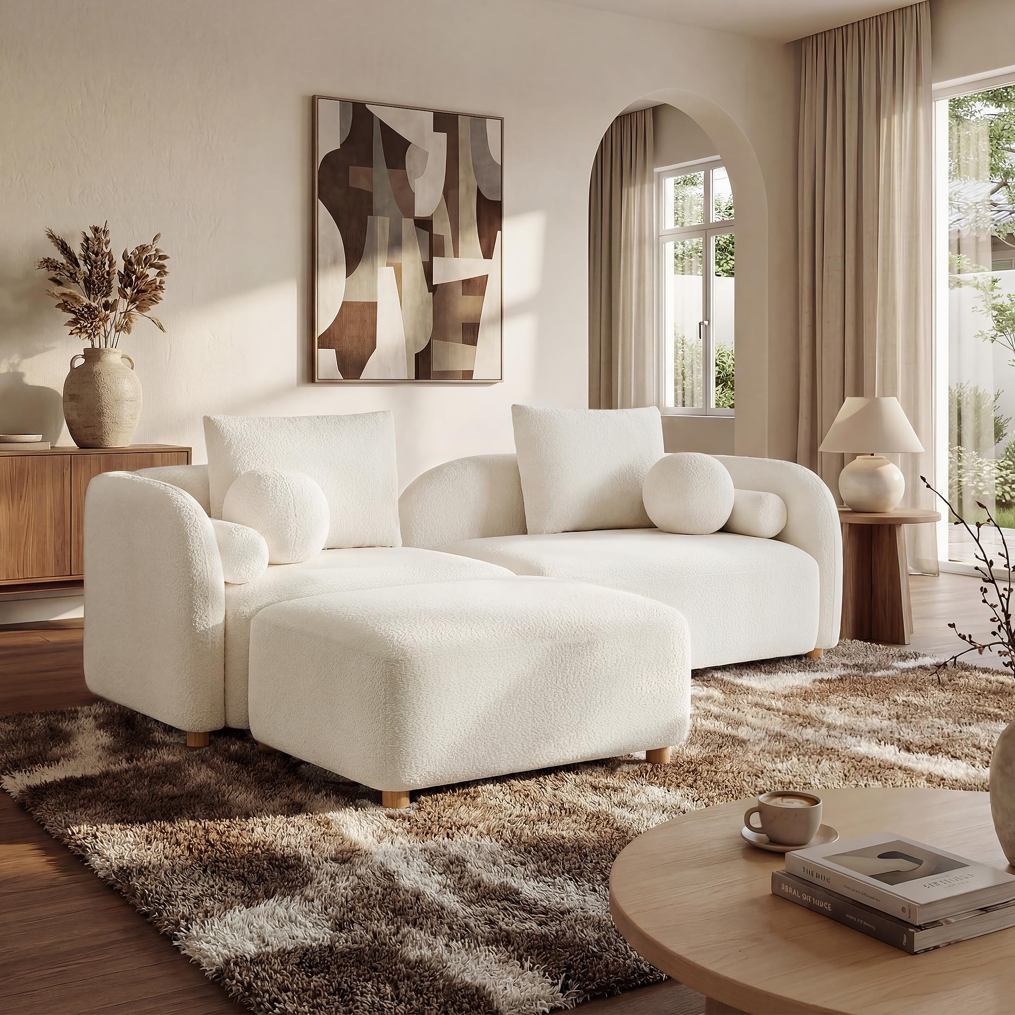 Curved Boucle Modular Ottoman