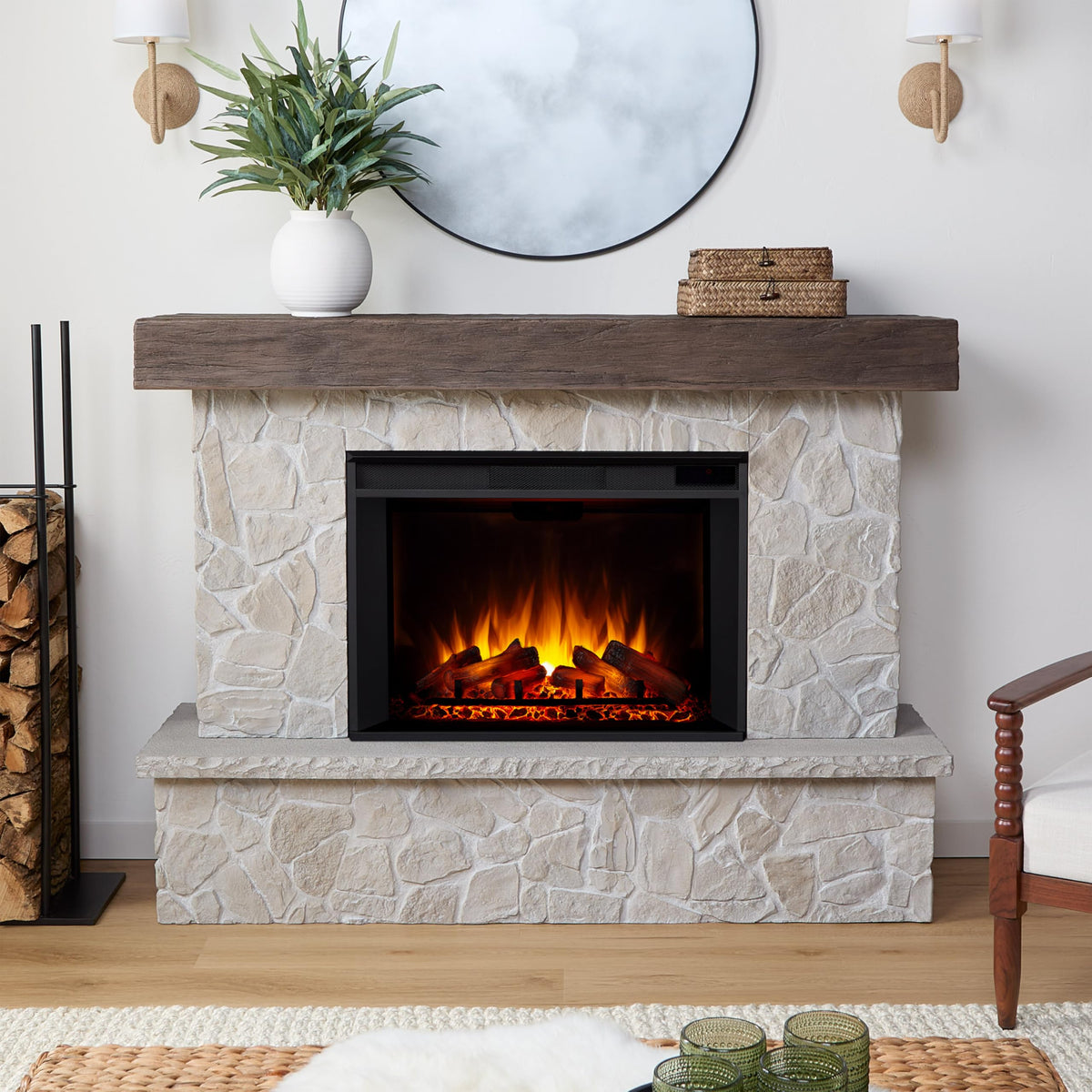 Stone-Look Electric Fireplace