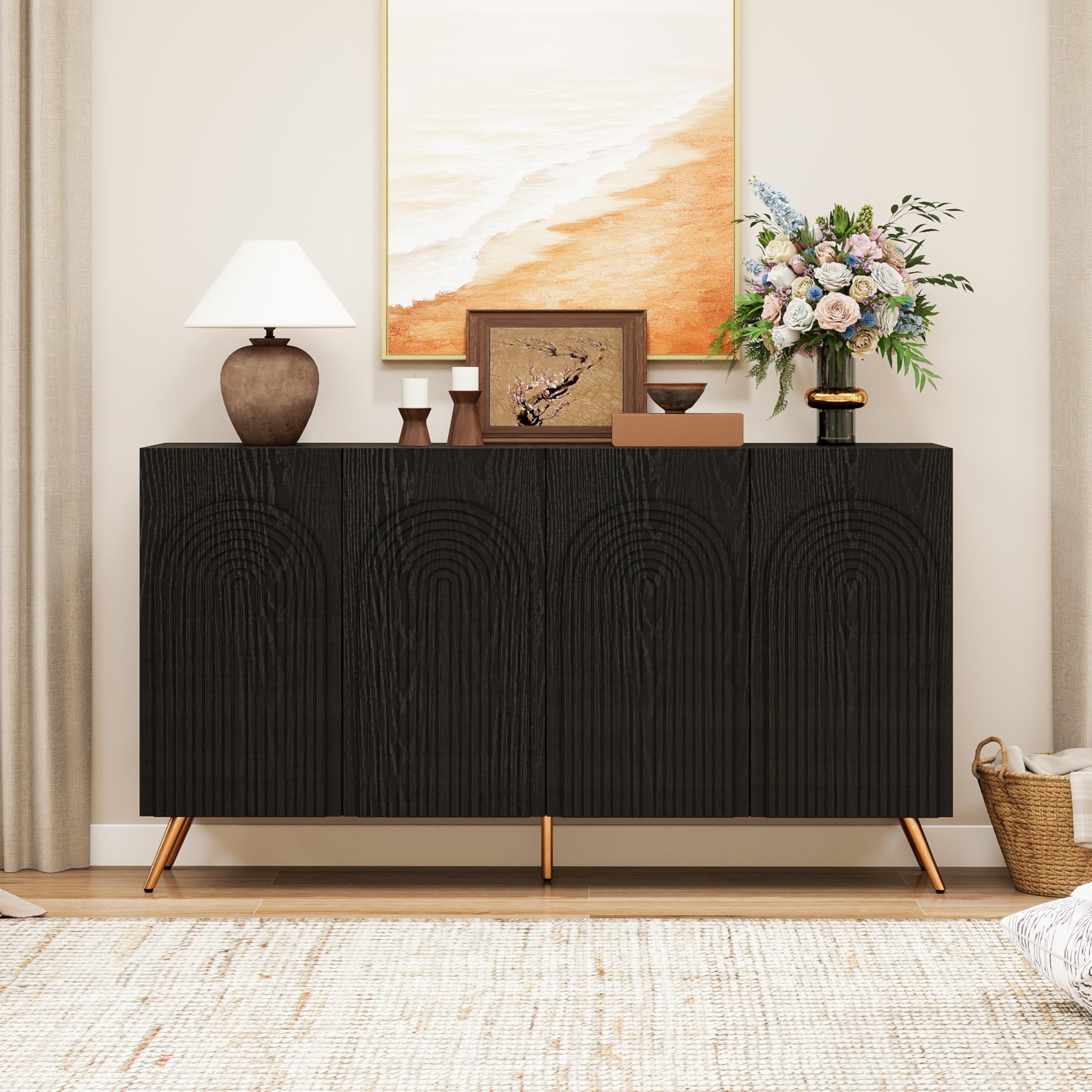 59" Arched Sideboard Buffet Cabinet with 3D Carved Doors