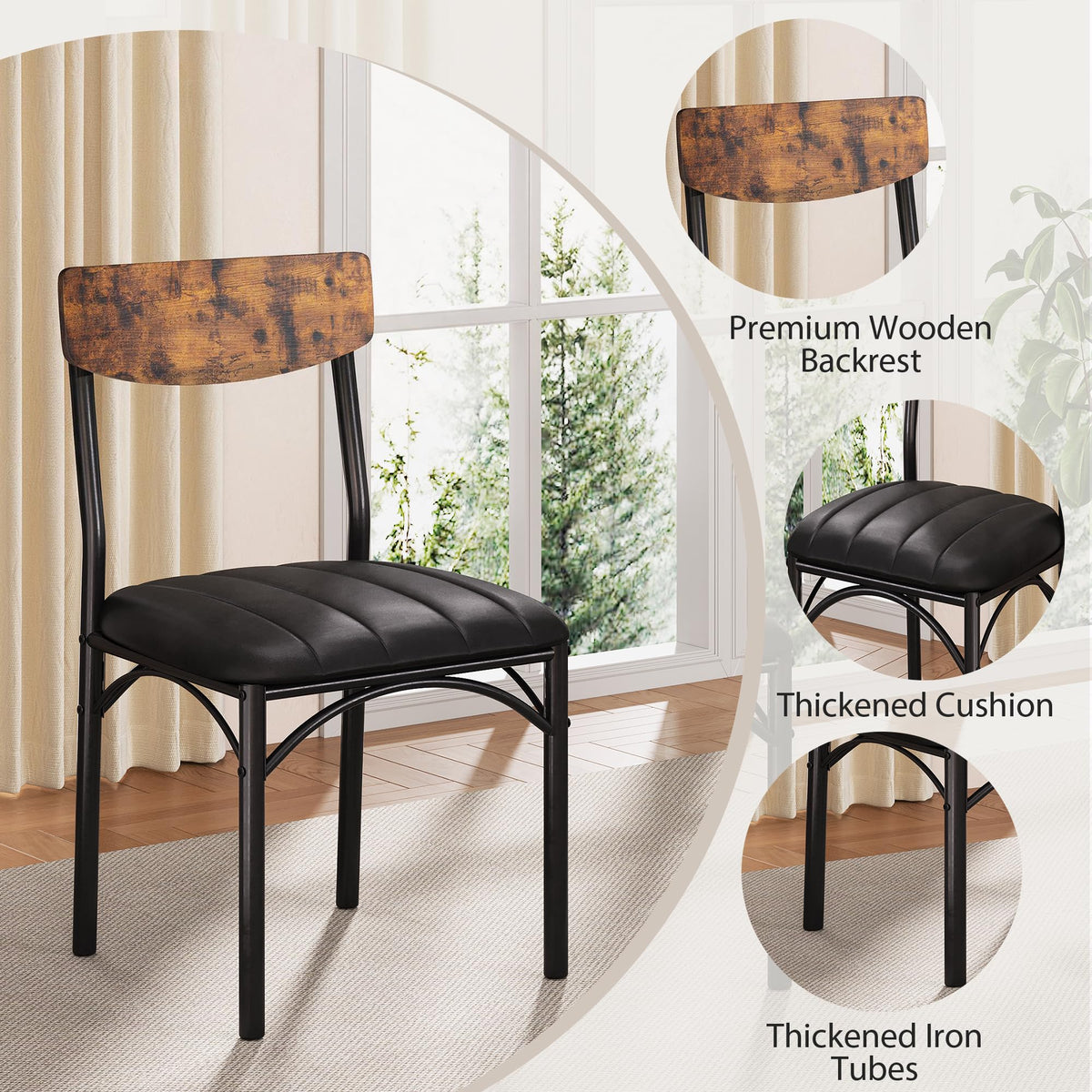 Dining Table Set for 4,Kitchen Table and Chairs for 4, Round Dining Room Table with Upholstered Chairs, 5 Piece Space Saving Circle Wood Kitchen & Dining Room Dinner Dinette Table Set (Vintage, 42In)