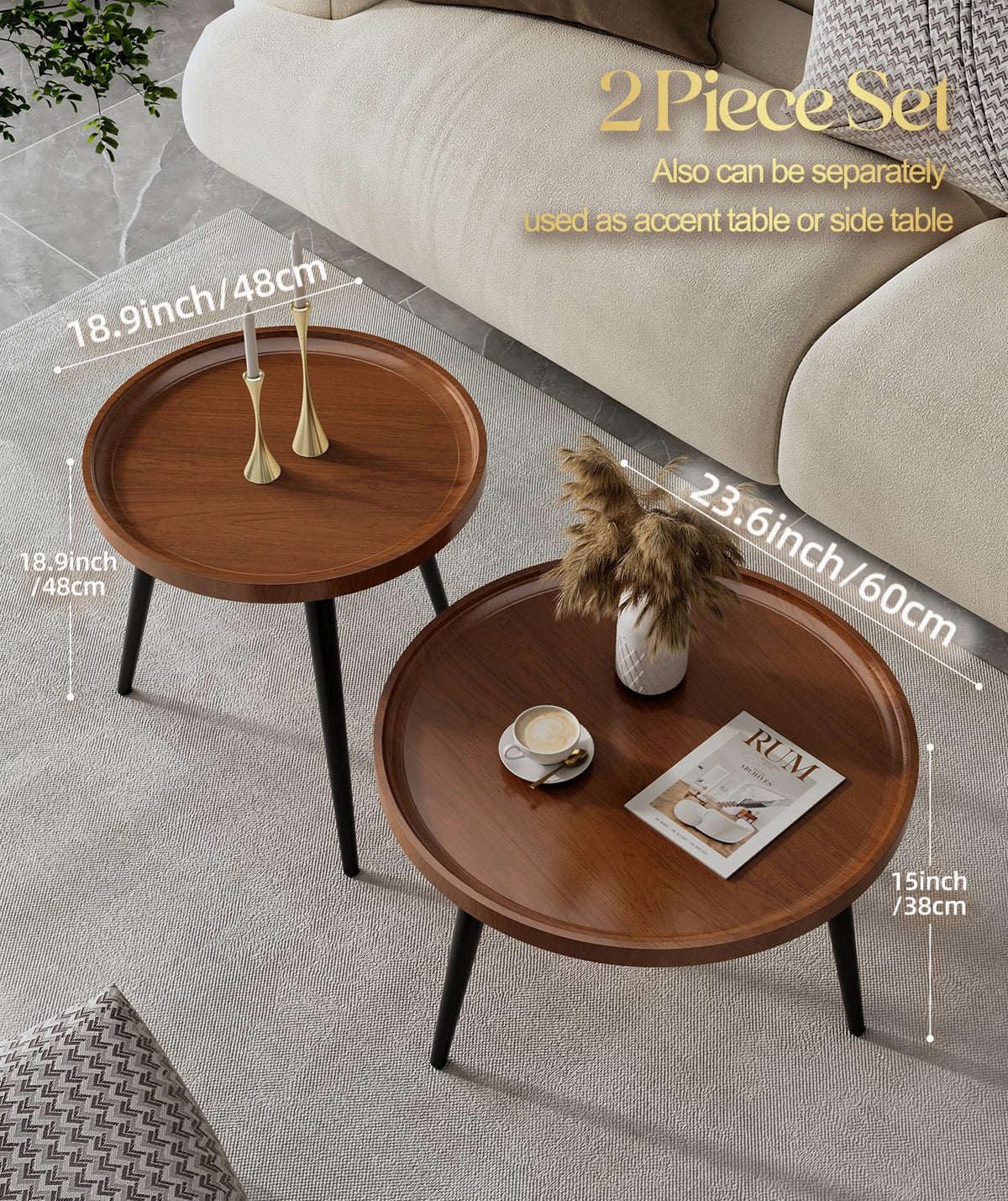 Walnut Round Nesting Coffee Tables