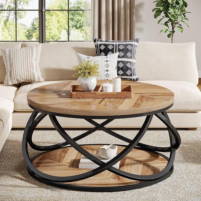 Round Coffee Table with Storage Shelf