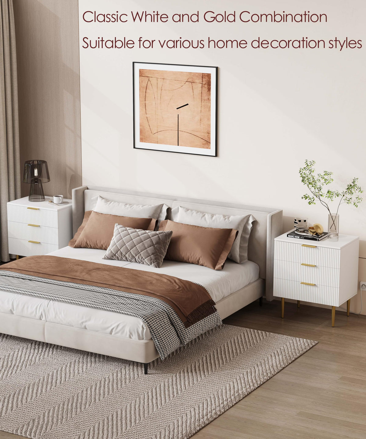 White Fluted Nightstand with Charging Station