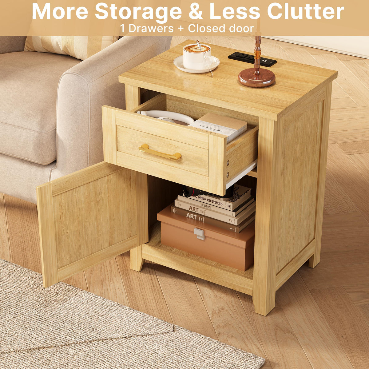 Rattan Nightstand with Charging Station