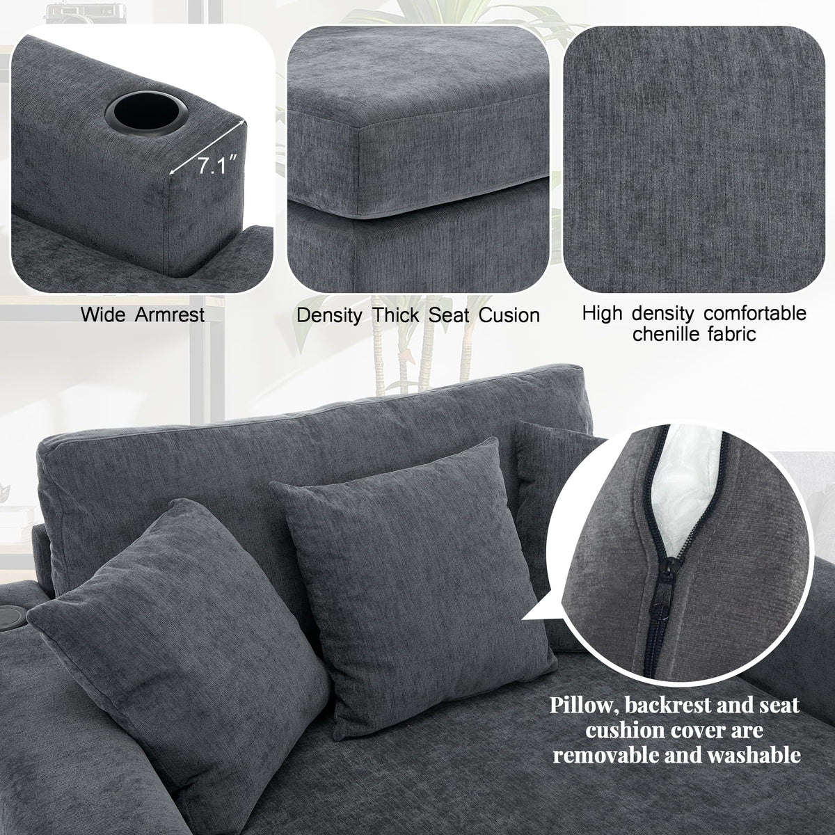 Linen Chaise Lounge with Charging