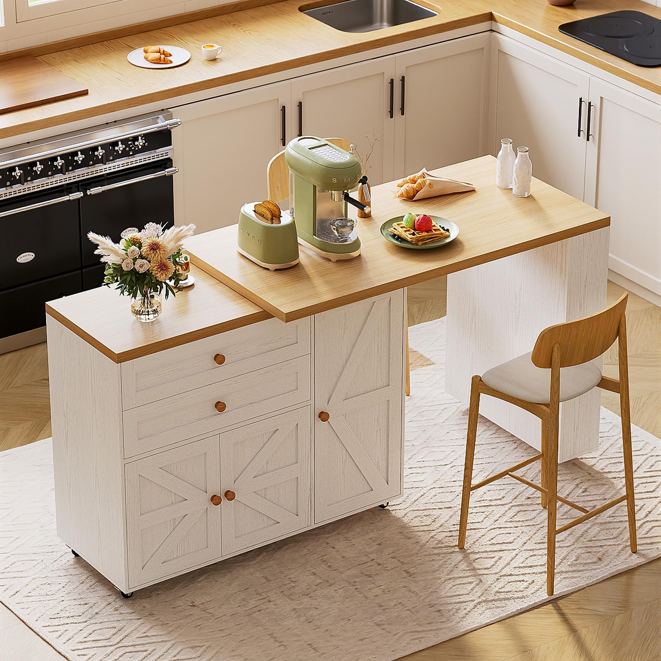Rolling Kitchen Island Cart with Storage & Swivel Table