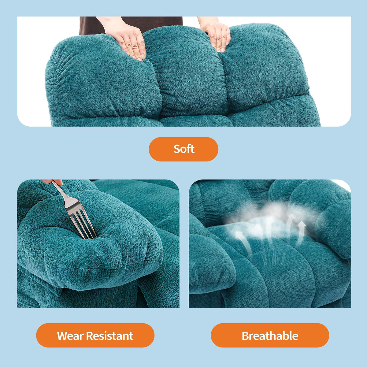 Manual Recliner Chair, Fabric Lounge Chair for Living Room and Bedroom