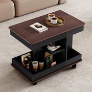 Lift-Top End Table with 360° Rotating Top, Storage & Lockable Wheels