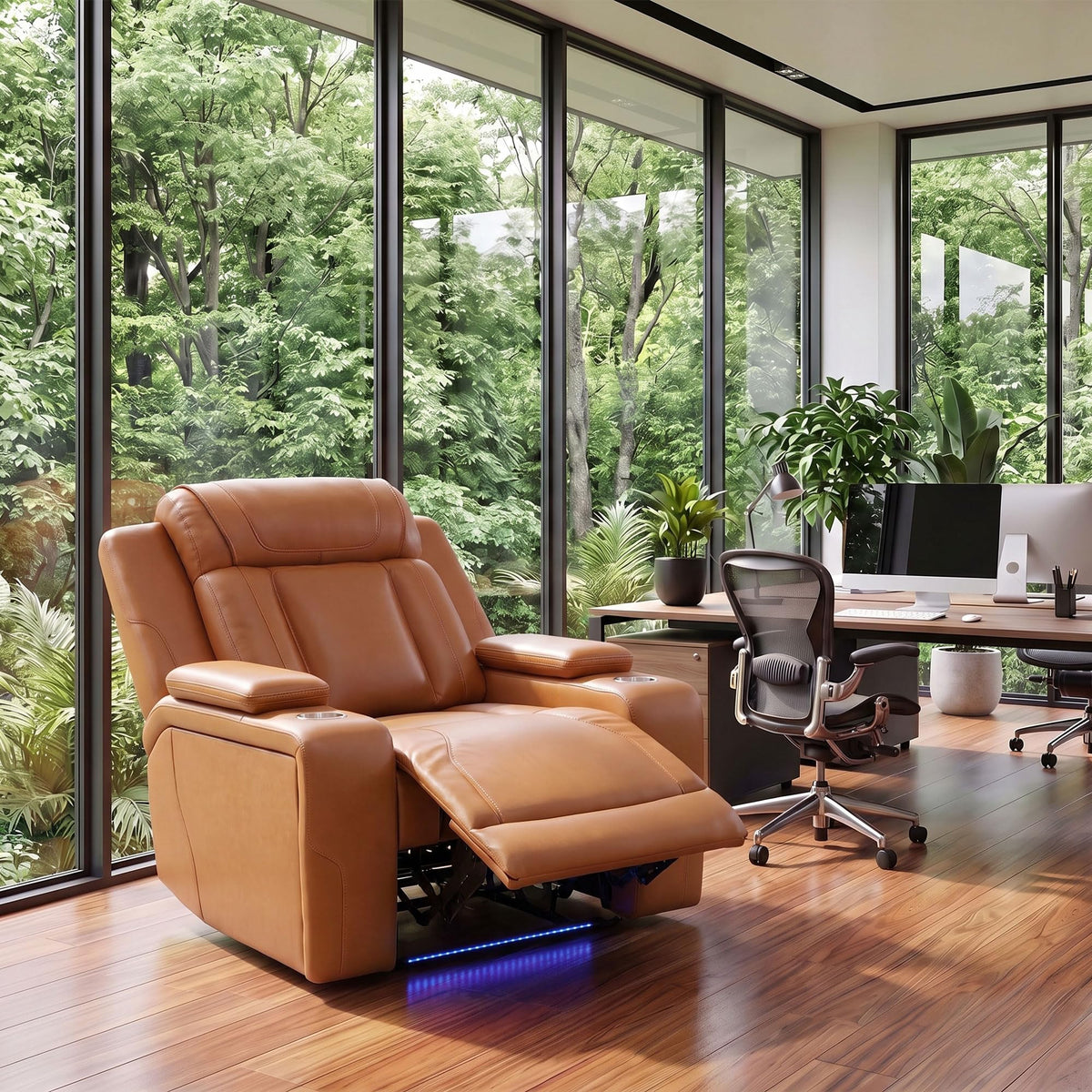 Orange Faux Leather Power Recliner