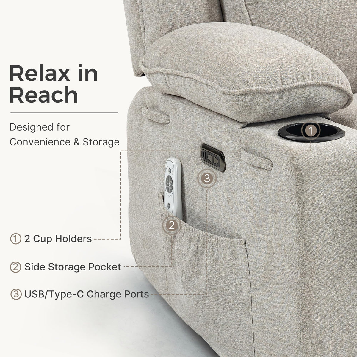 Electric Power Recliner Chair with Rocking, Swivel & Glider for Nursery