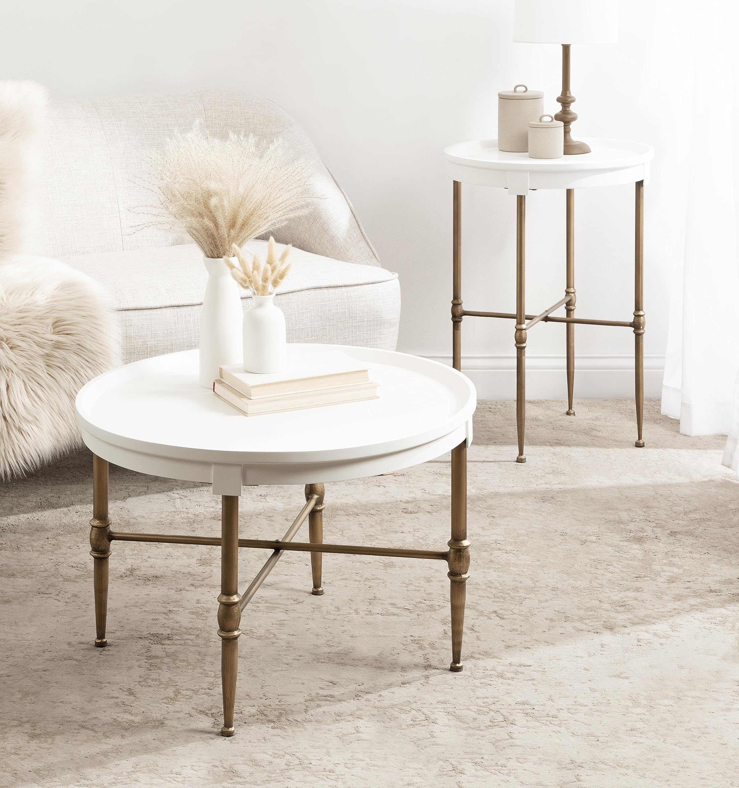 Round Glam Side Table with Geometric Metal Base