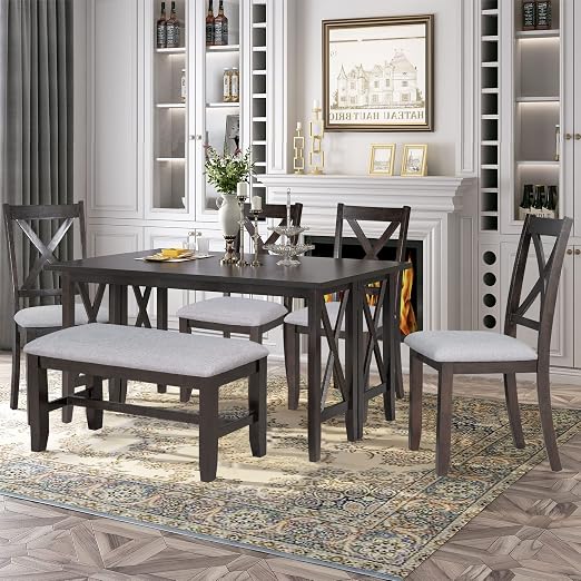 6-Piece Folding Dining Set with Bench
