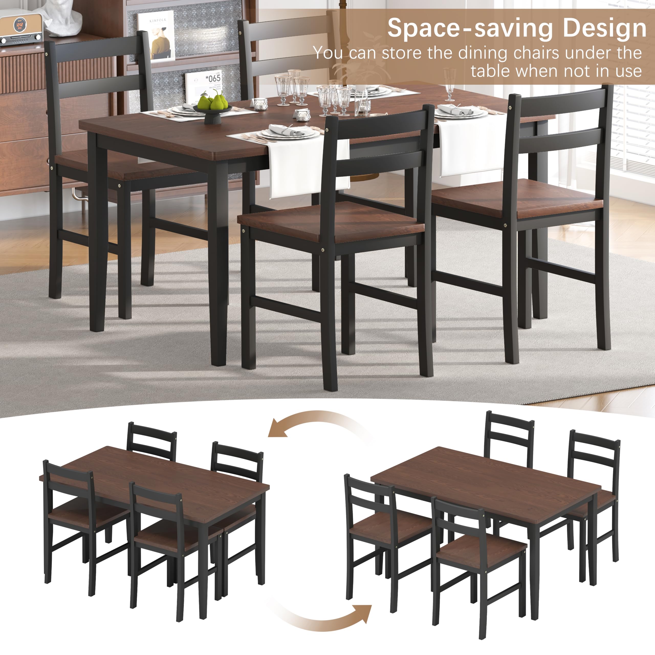5-Piece Solid Wood Dining Table Set with 4 Chairs