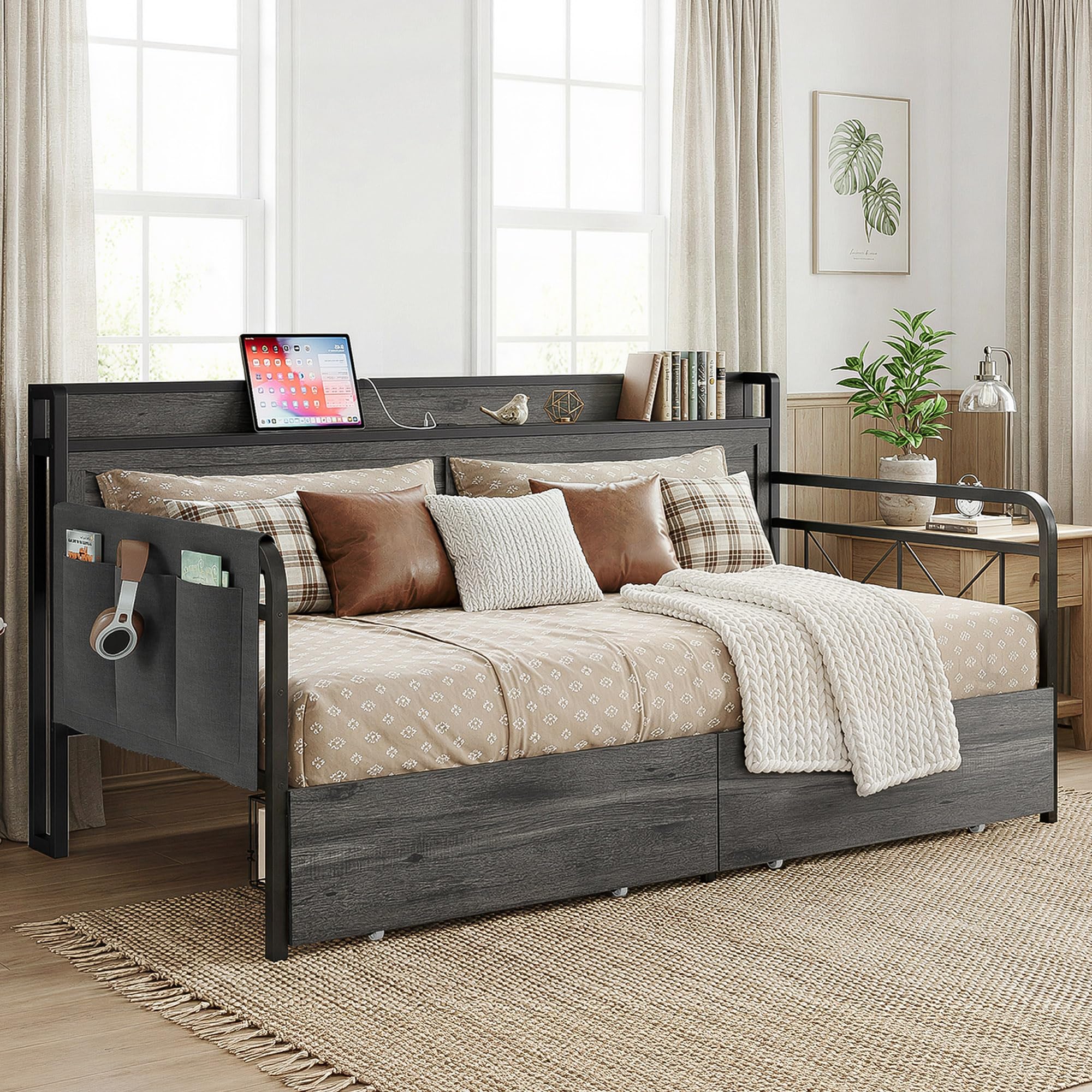 Twin Daybed with Storage Drawers & Charging Station